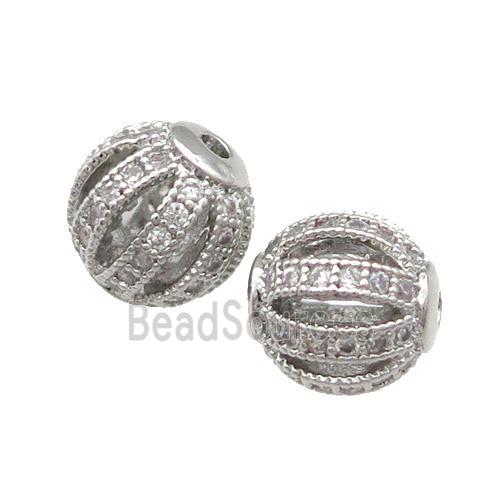 Copper Round Beads Pave Zircon Watermelon Platinum Plated