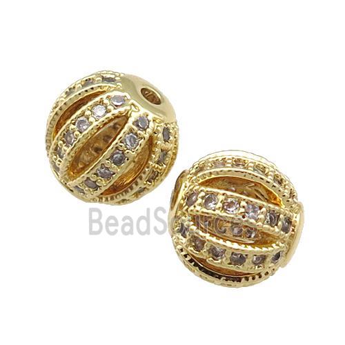 Copper Round Beads Pave Zircon Watermelon Gold Plated