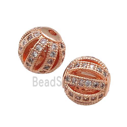 Copper Round Beads Pave Zircon Watermelon Rose Gold