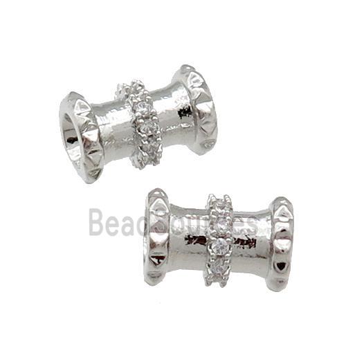 Copper Tube Beads Pave Zircon Large Hole Platinum Plated