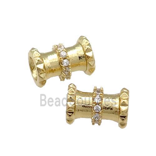 Copper Tube Beads Pave Zircon Large Hole Gold Plated