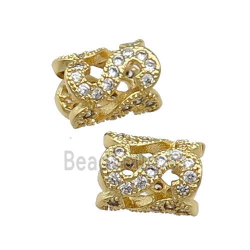 Copper Tube Beads Pave Zircon Large Hole Gold Plated