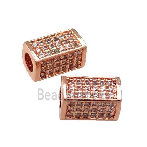 Copper Cuboid Beads Pave Zircon Large Hole Rose Gold