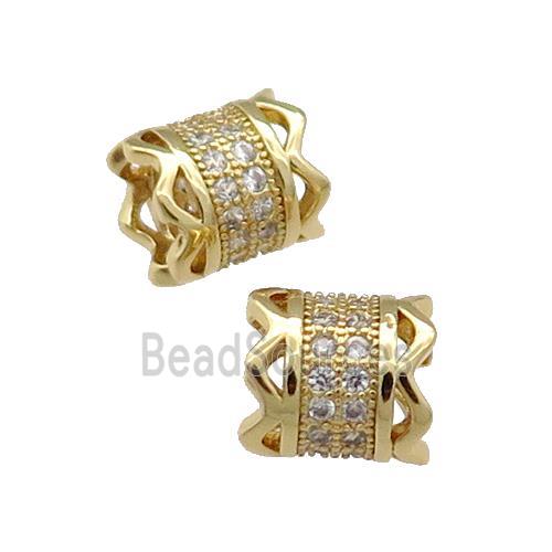 Copper Tube Beads Pave Zircon Large Hole Gold Plated