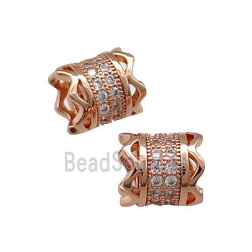 Copper Tube Beads Pave Zircon Large Hole Rose Gold