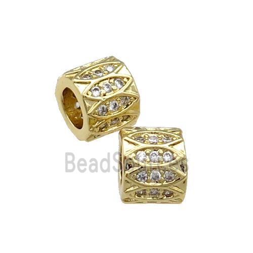 Copper Tube Beads Pave Zircon Large Hole Gold Plated