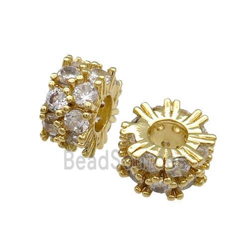 Copper Rondelle Beads Pave Zircon Large Hole Gold Plated