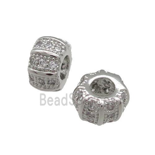 Copper Rondelle Beads Pave Zircon Large Hole Platinum Plated