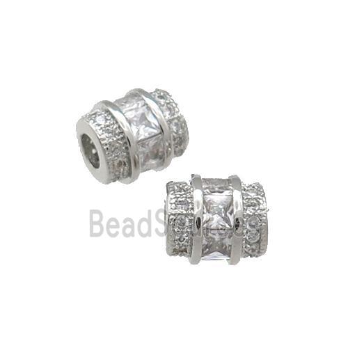 Copper Tube Beads Pave Zircon Large Hole Platinum Plated