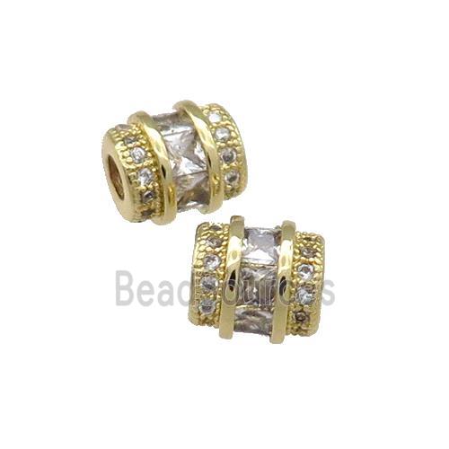 Copper Tube Beads Pave Zircon Large Hole Gold Plated