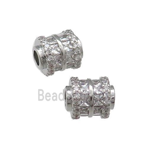 Copper Tube Beads Pave Zircon Large Hole Platinum Plated