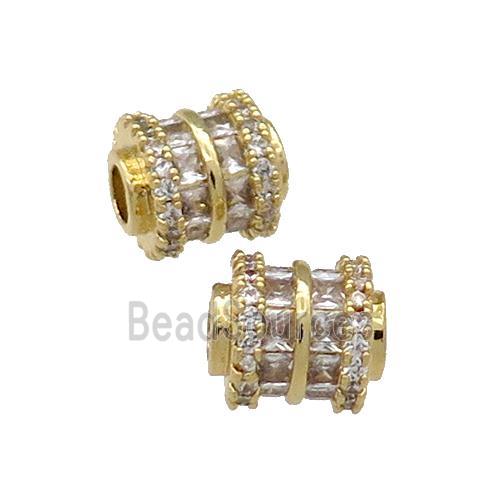 Copper Tube Beads Pave Zircon Large Hole Gold Plated