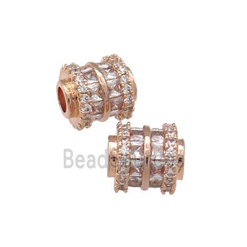 Copper Tube Beads Pave Zircon Large Hole Rose Gold