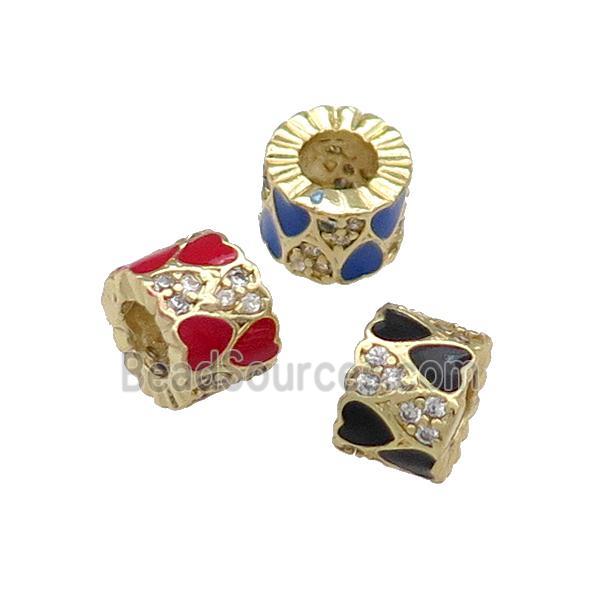 Mixed Copper Tube Beads Pave Zircon Enamel Large Hole Gold Plated