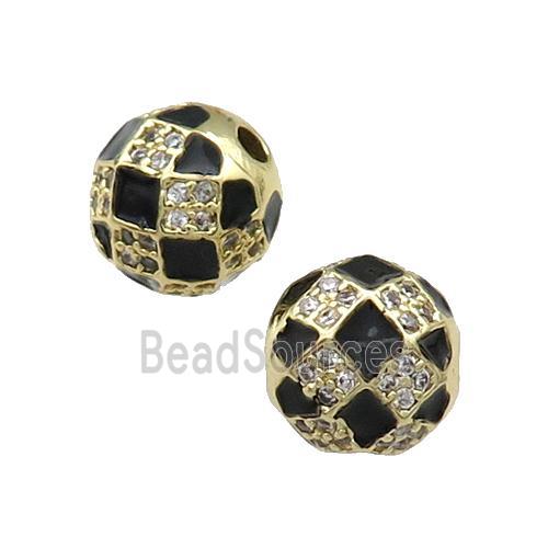 Round Copper Beads Pave Zircon Black Enamel Football Sport Gold Plated