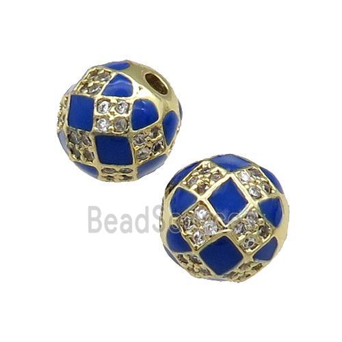 Round Copper Beads Pave Zircon Blue Enamel Football Sport Gold Plated