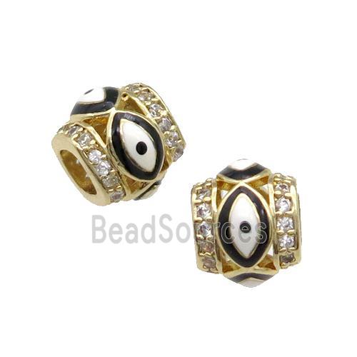 Copper Tube Beads Pave Zircon Black Enamel Evil Eye Large Hole Gold Plated