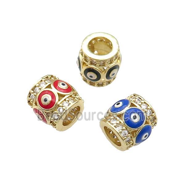 Mixed Copper Tube Beads Pave Zircon Enamel Evil Eye Large Hole Gold Plated