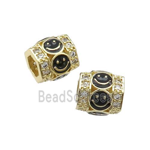 Copper Tube Beads Pave Zircon Black Enamel Emoji Gold Plated