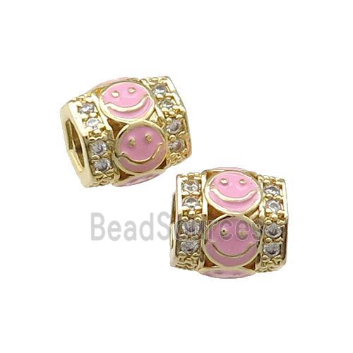 Copper Tube Beads Pave Zircon Pink Enamel Emoji Gold Plated