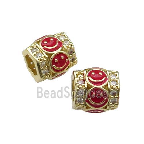 Copper Tube Beads Pave Zircon Red Enamel Emoji Gold Plated