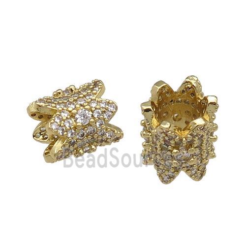 Copper Tube Beads Pave Zircon Large Hole Gold Plated