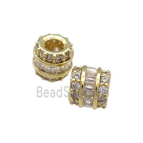 Copper Tube Beads Pave Zircon Large Hole Gold Plated