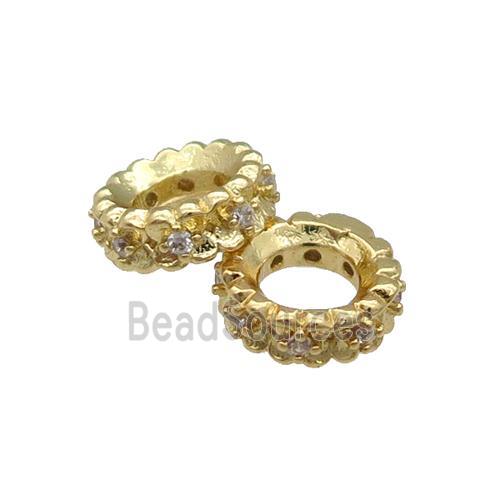 Copper Rondelle Spacer Beads Pave Zircon Large Hole Gold Plated