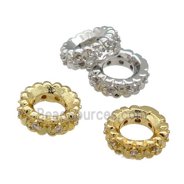 Copper Rondelle Spacer Beads Pave Zircon Large Hole Mixed