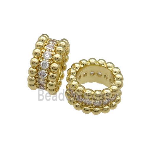 Copper Rondelle Spacer Beads Pave Zircon Large Hole Gold Plated