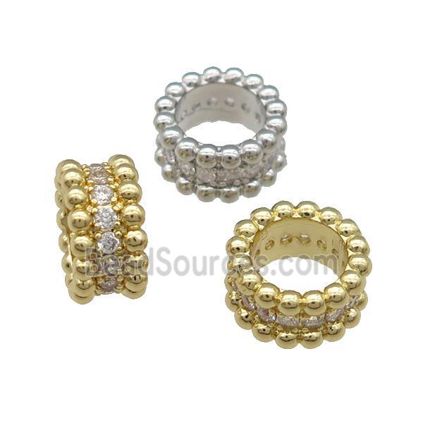 Copper Rondelle Spacer Beads Pave Zircon Large Hole Mixed