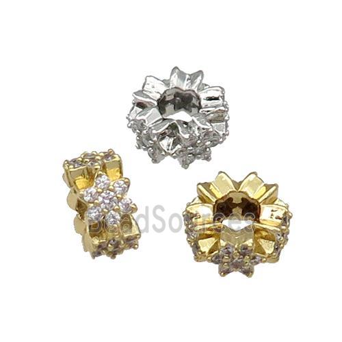 Copper Rondelle Spacer Beads Pave Zircon Large Hole Mixed