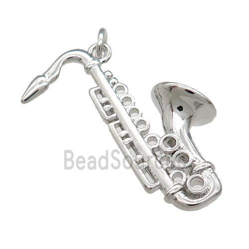 Copper Saxophone Charm Pendant Platinum Plated