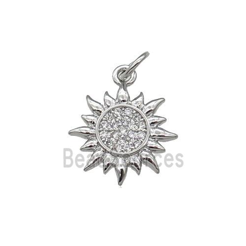 Copper Sun Charm Pendant Pave Zircon Platinum Plated