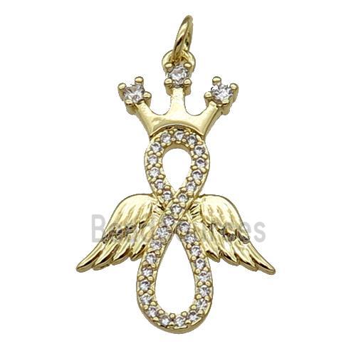 Copper Angel Wing Crown Pendant Pave Zircon Gold Plated