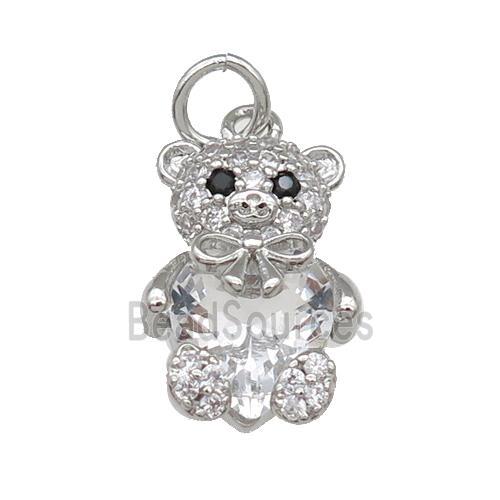 Copper Bear Charm Pendant Pave Zircon Platinum Plated