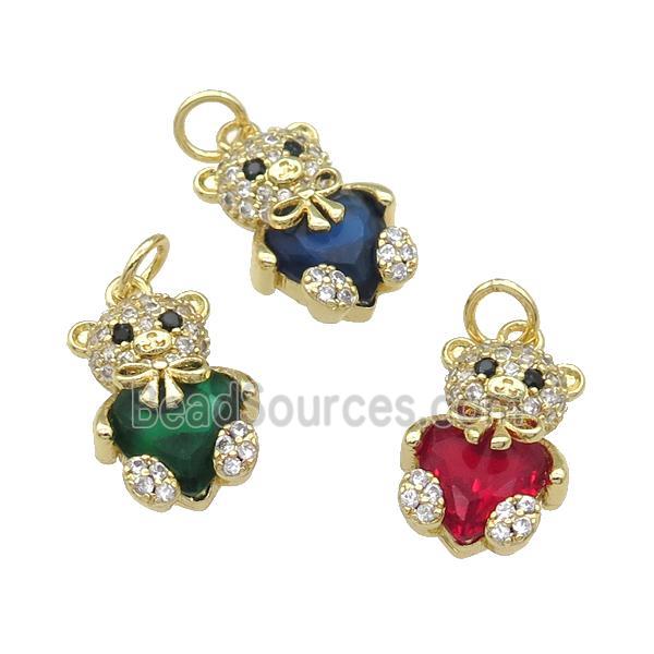 Copper Bear Charm Pendant Pave Zircon Gold Plated Mixed