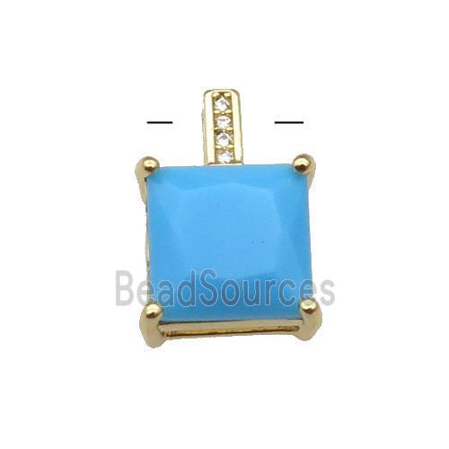 Copper Square Pendant Pave Blue Crystal Gold Plated