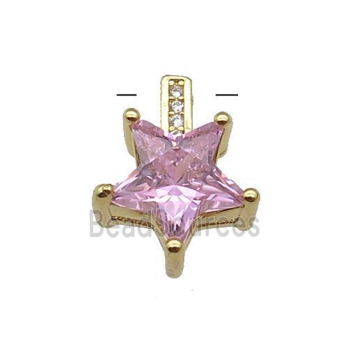 Copper Star Pendant Pave Pink Crystal Gold Plated