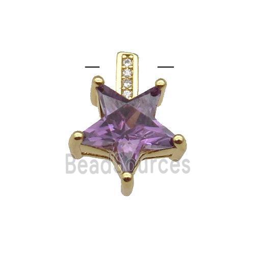 Copper Star Pendant Pave Purple Crystal Gold Plated