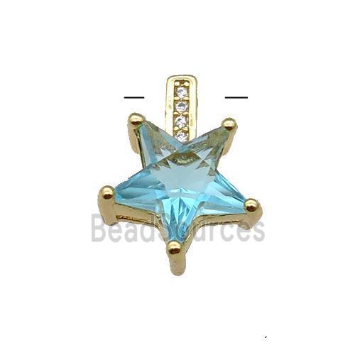 Copper Star Pendant Pave Aqua Crystal Gold Plated