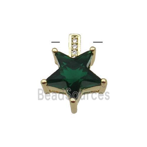 Copper Star Pendant Pave Darkgreen Crystal Gold Plated