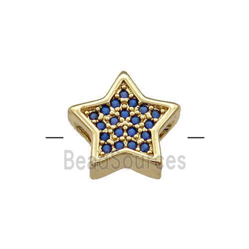 Copper Star Beads Pave Blue Zircon Gold Plated