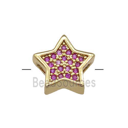 Copper Star Beads Pave Hotpink Zircon Gold Plated