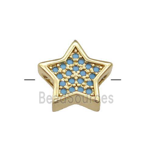 Copper Star Beads Pave Turq Zircon Gold Plated