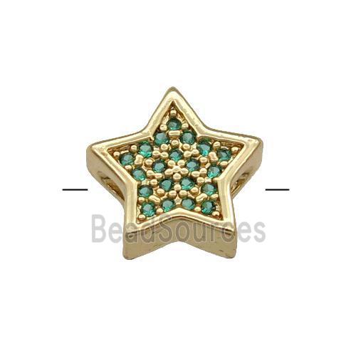 Copper Star Beads Pave Green Zircon Gold Plated