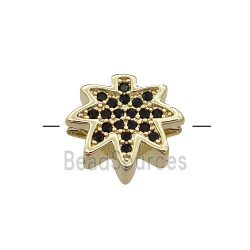 Copper MapleLeaf Beads Pave Black Zircon Gold Plated