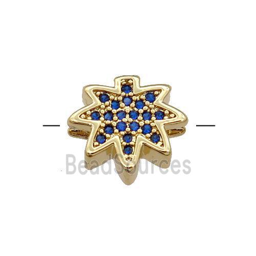 Copper MapleLeaf Beads Pave Blue Zircon Gold Plated