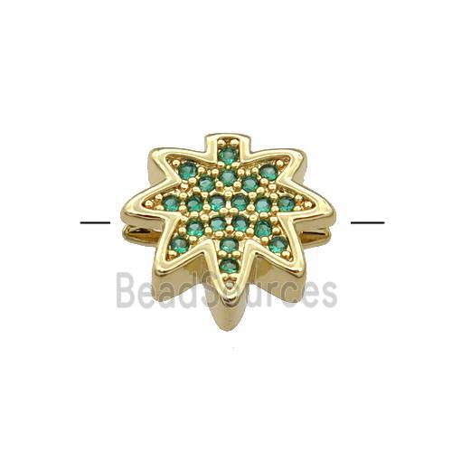 Copper MapleLeaf Beads Pave Green Zircon Gold Plated