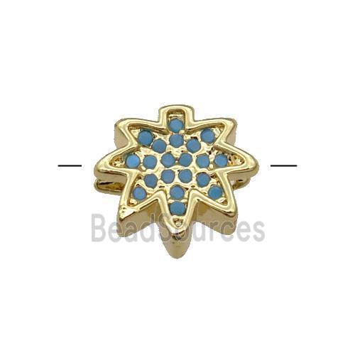 Copper MapleLeaf Beads Pave Turq Zircon Gold Plated